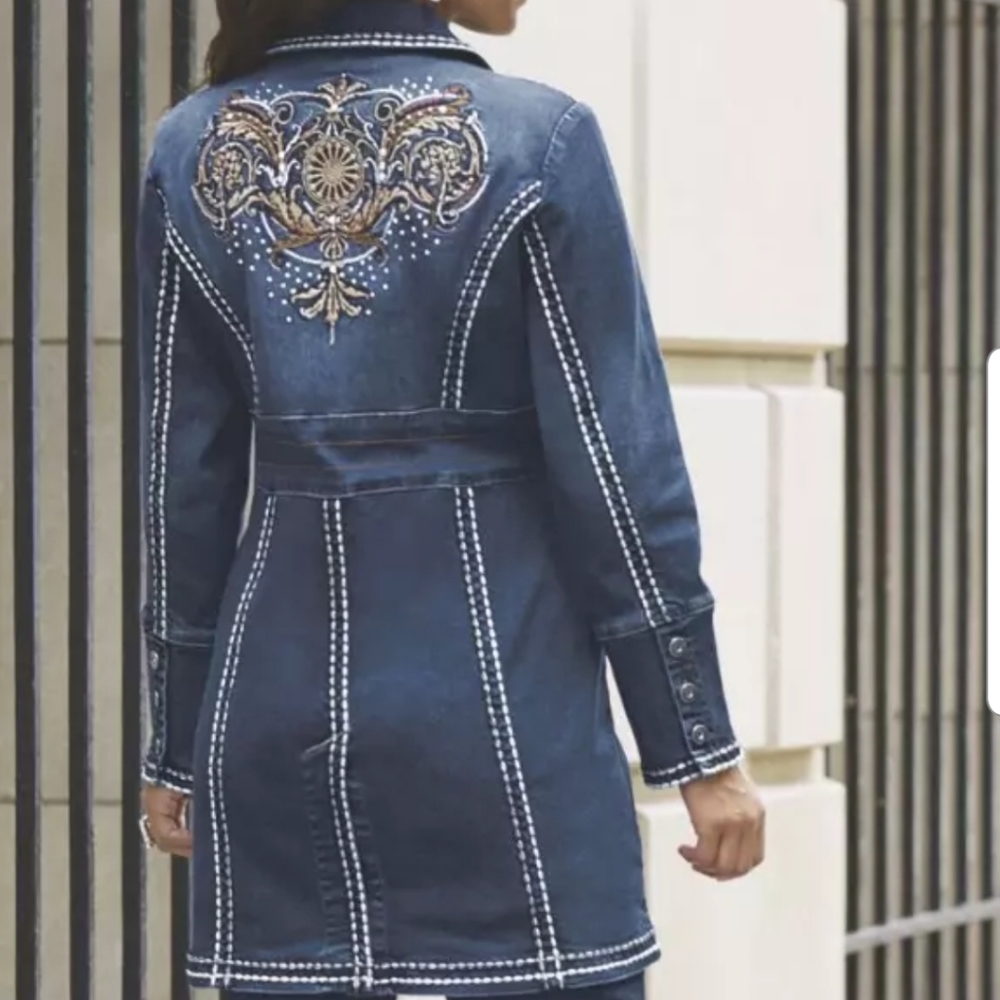 Midnight Velvet Denim Long Jacket - Picture 13 of 14